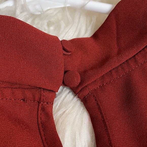 Jieru Top Womens size Small Chiffon long sleeve front Tie Blouse Maroon Preppy - Picture 7 of 10